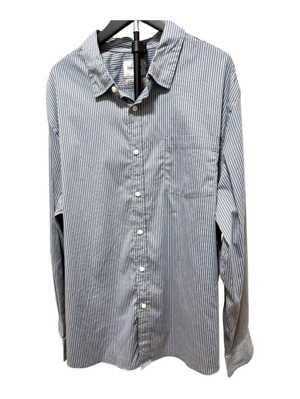 Men's Blue and White Striped Long-Sleeve Dress Shirt